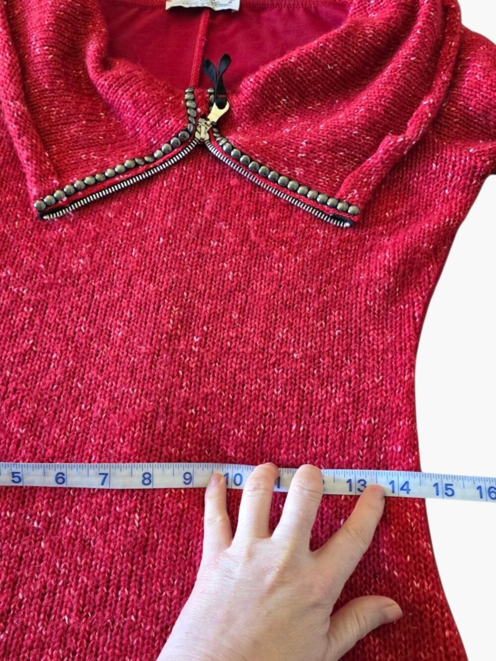 Zone Bleue Paris Vintage Silk Knit Red Off Shoulder Asymmetrical Zip Sweater XS - Picture 12 of 14